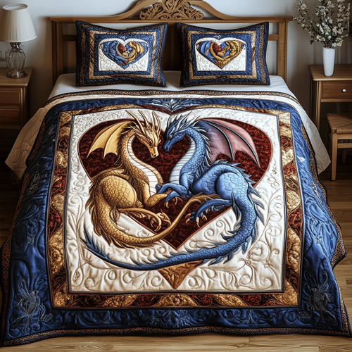 Dragon Couple 3-Piece Quilted Bedding Set