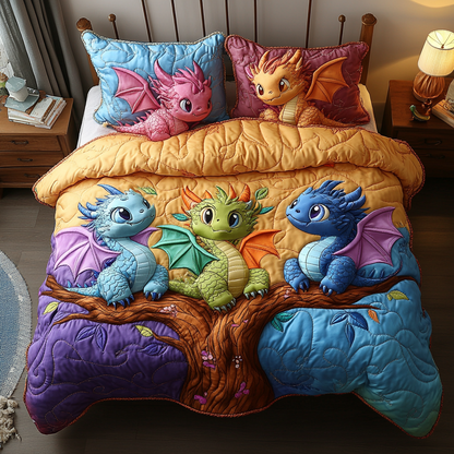 Dragon Flight 3-Piece Quilted Bedding Set