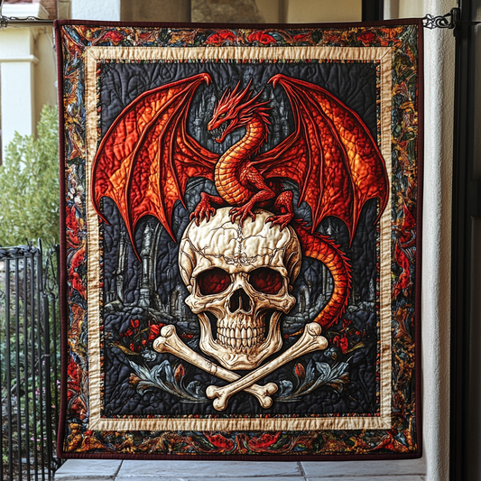 Dragon Skull Throne Quilted Blanket