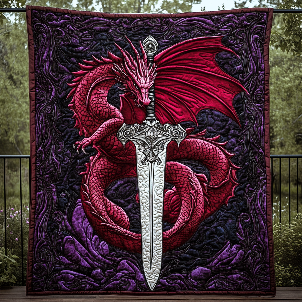 Dragon Sword Quilted Blanket