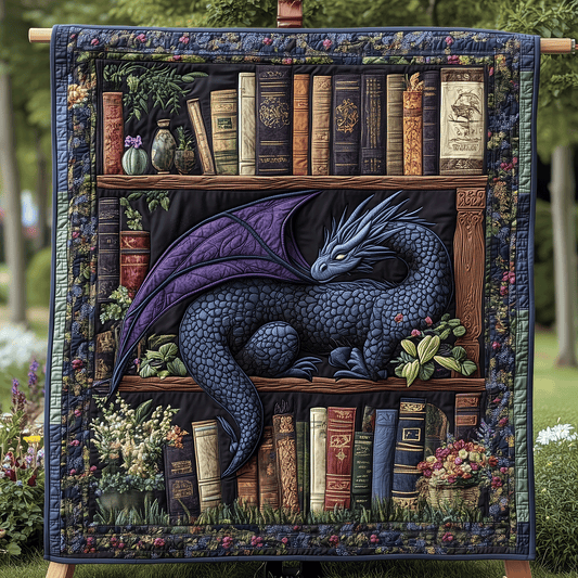 Dragon Whimsical Library Quilted Blanket