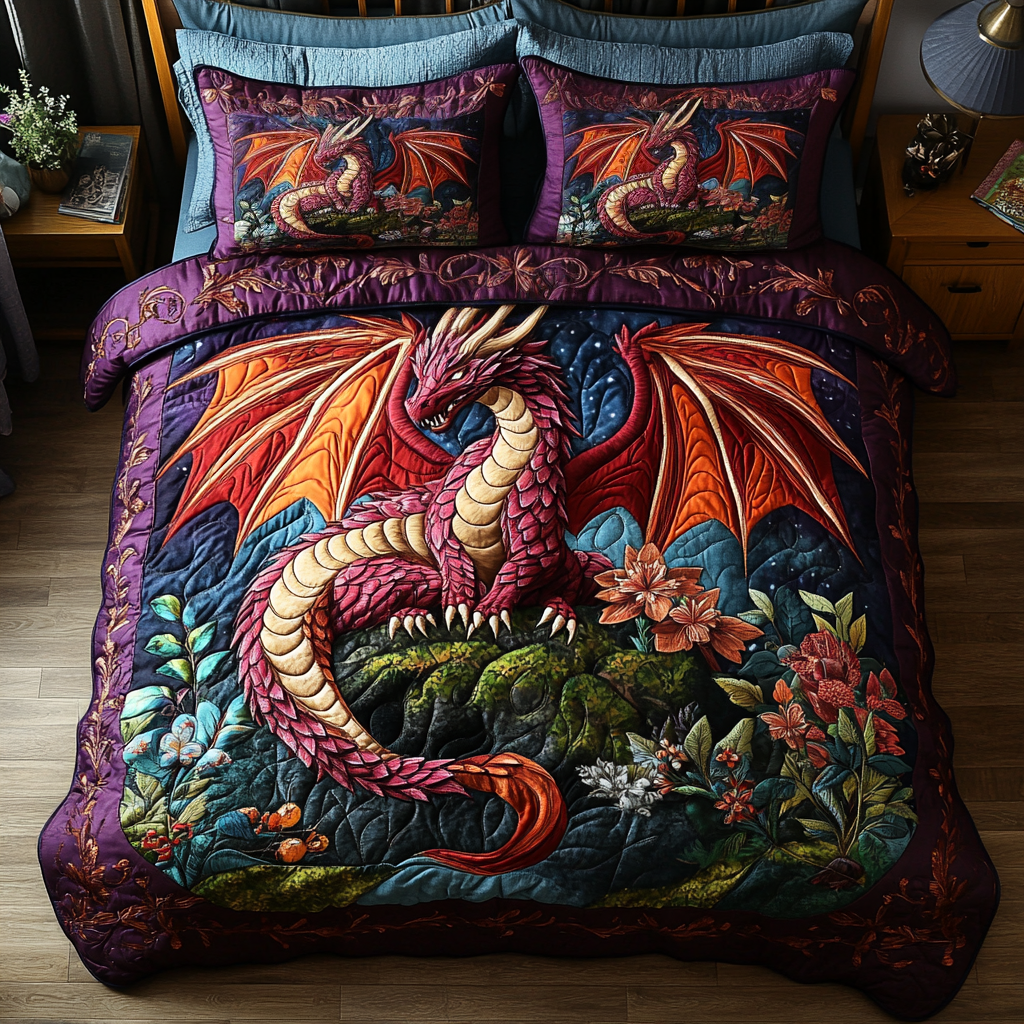 Dragon Wrath 3-Piece Quilted Bedding Set