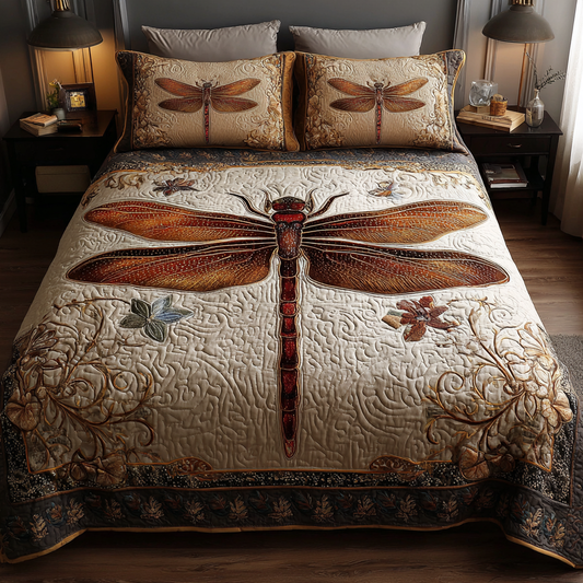 Dragonfly Bloom 3-Piece Quilted Bedding Set