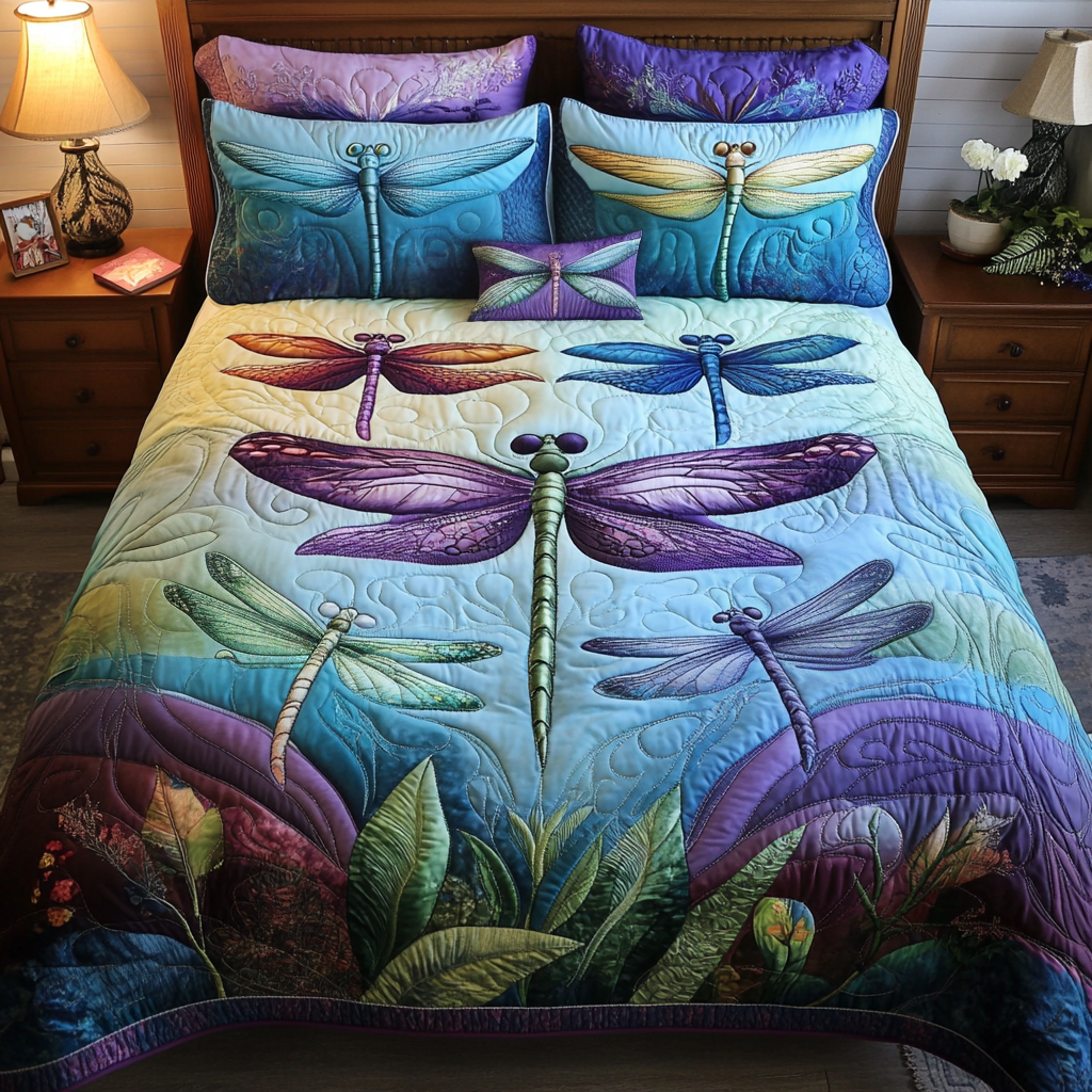 Dragonfly Delight 3-Piece Quilted Bedding Set