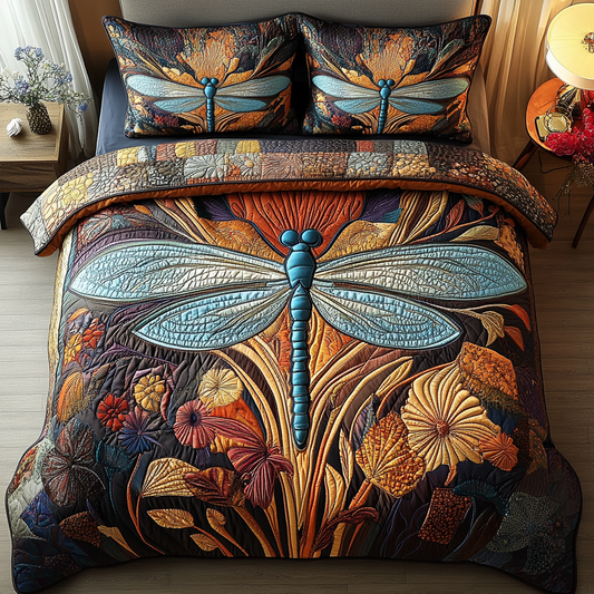 Dragonfly Delight 3-Piece Quilted Bedding Set