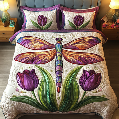 Dragonfly Dreamscape 3-Piece Quilted Bedding Set