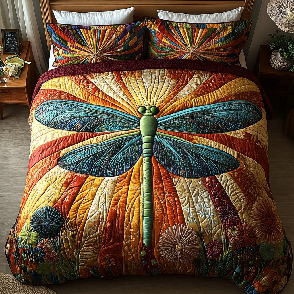 Dragonfly Fantasy 3-Piece Quilted Bedding Set