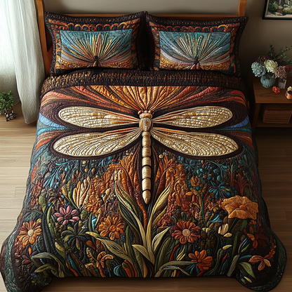 Dragonfly Serenade 3-Piece Quilted Bedding Set