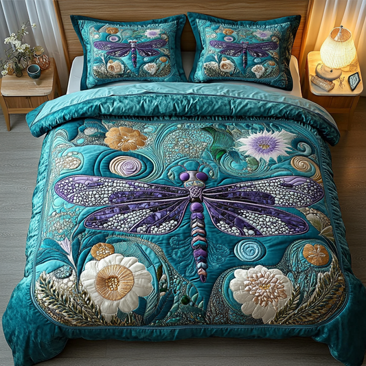Dragonfly Spirit 3-Piece Quilted Bedding Set