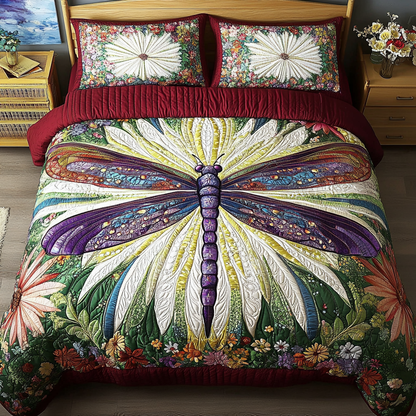 Dragonfly Symphony 3-Piece Quilted Bedding Set