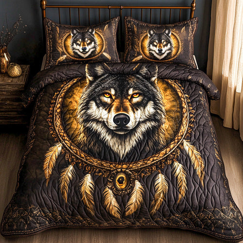 Dreamcatcher Wolf 3-Piece Quilted Bedding Set