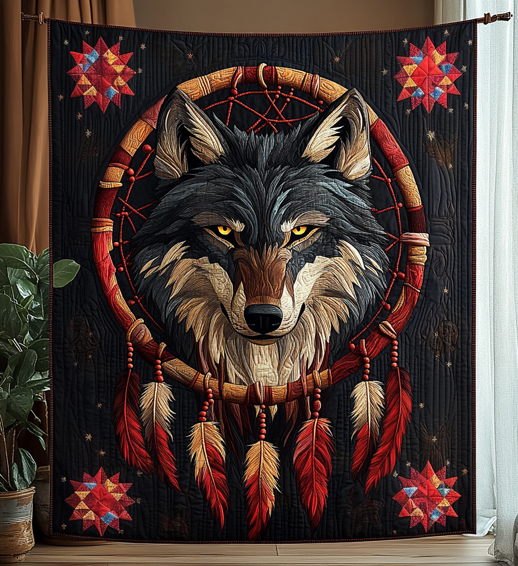 Dreamcatcher Wolf Quilted Blanket