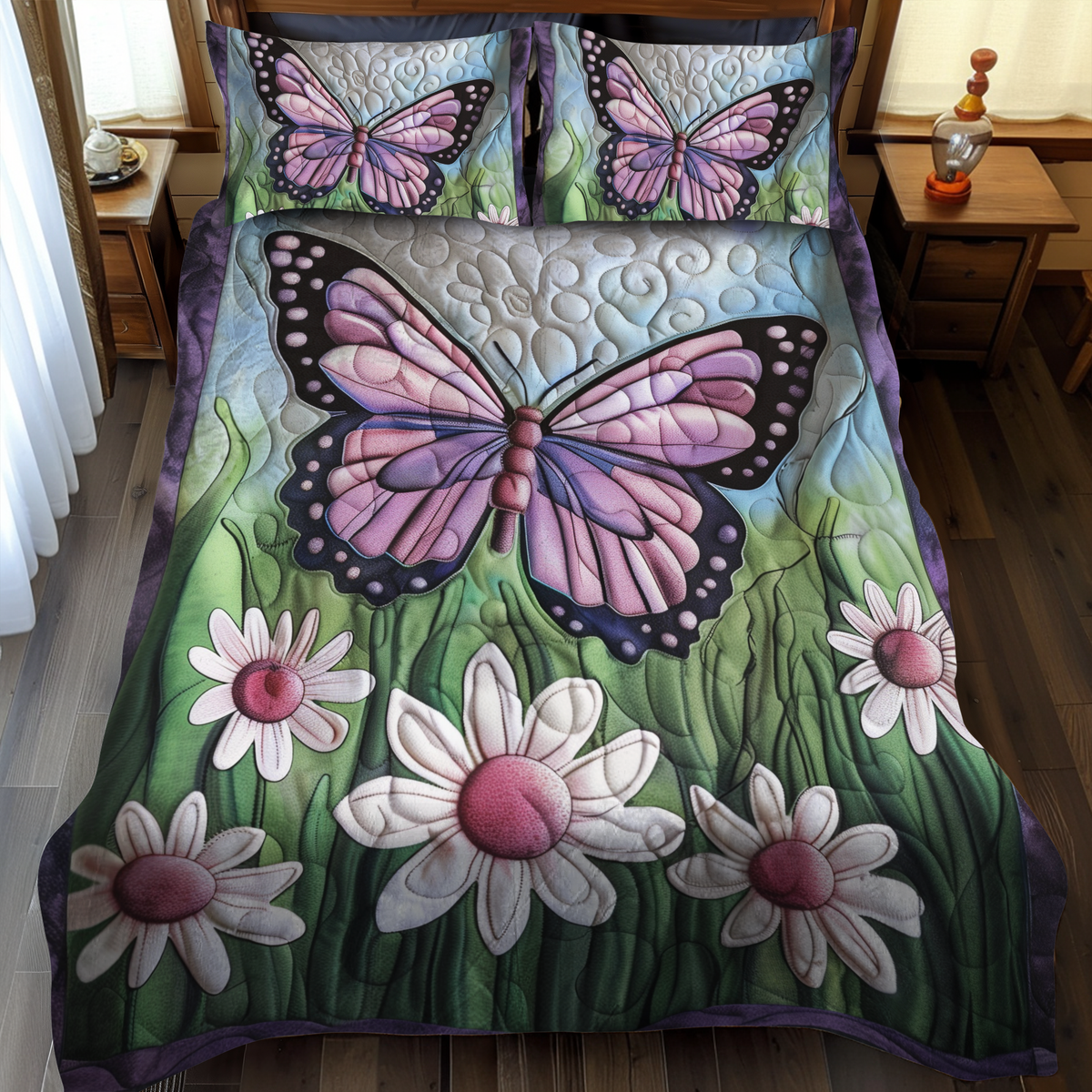 Dreamy Butterflies 3-Piece Quilted Bedding Set
