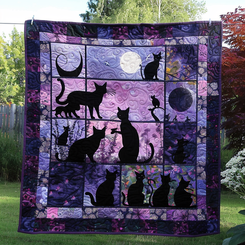 Dreamy Garden Black Cats Quilted Blanket