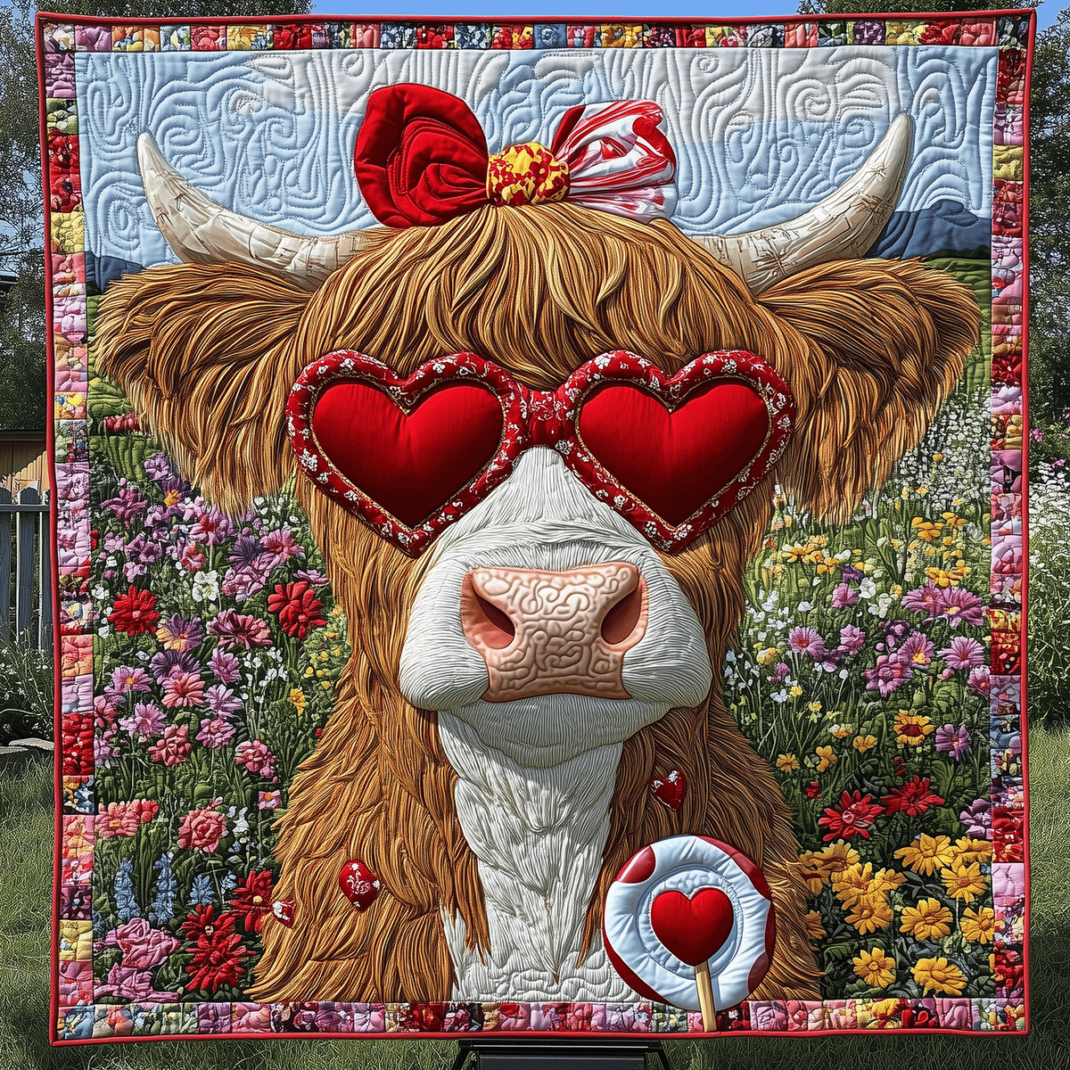 Dreamy Highland Cow Quilted Blanket