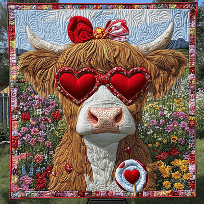 Dreamy Highland Cow Quilted Blanket
