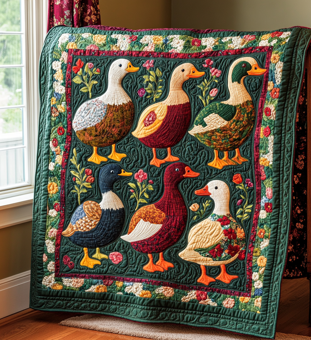 Duck Garden Quilted Blanket
