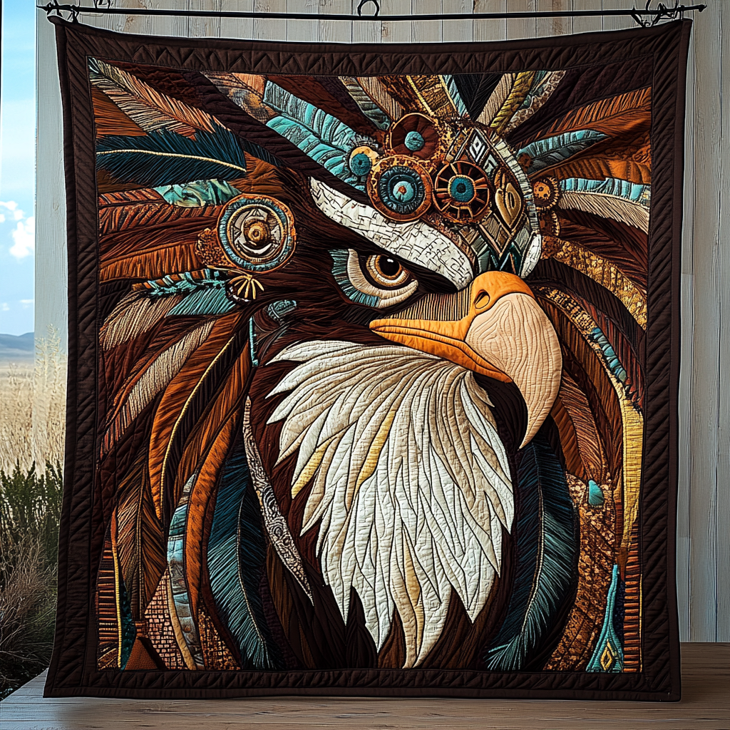 Eagle Feather Harmony Quilted Blanket