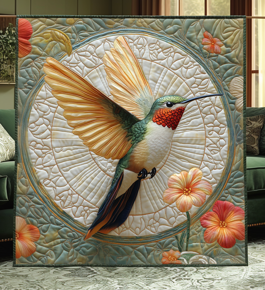 Earth Hummingbird Quilted Blanket