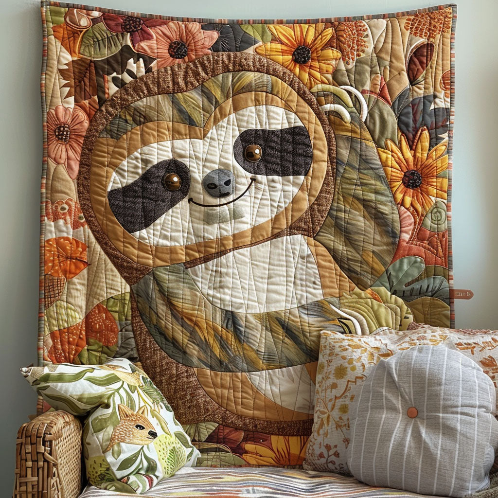 Easygoing Sloth Quilted Blanket