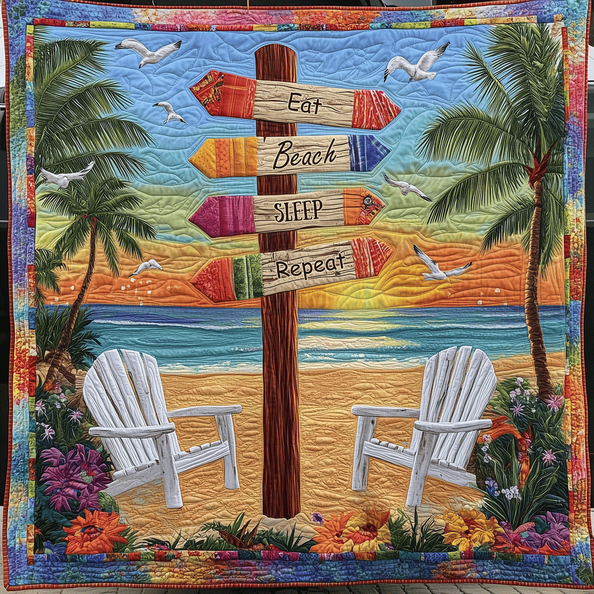 Eat Beach Sleep Repeat Quilted Blanket