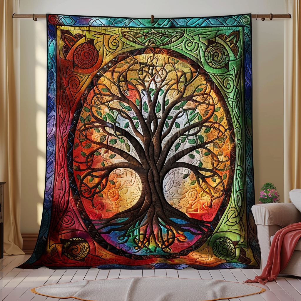 Elegant Celtic Tree of Life Quilted Blanket