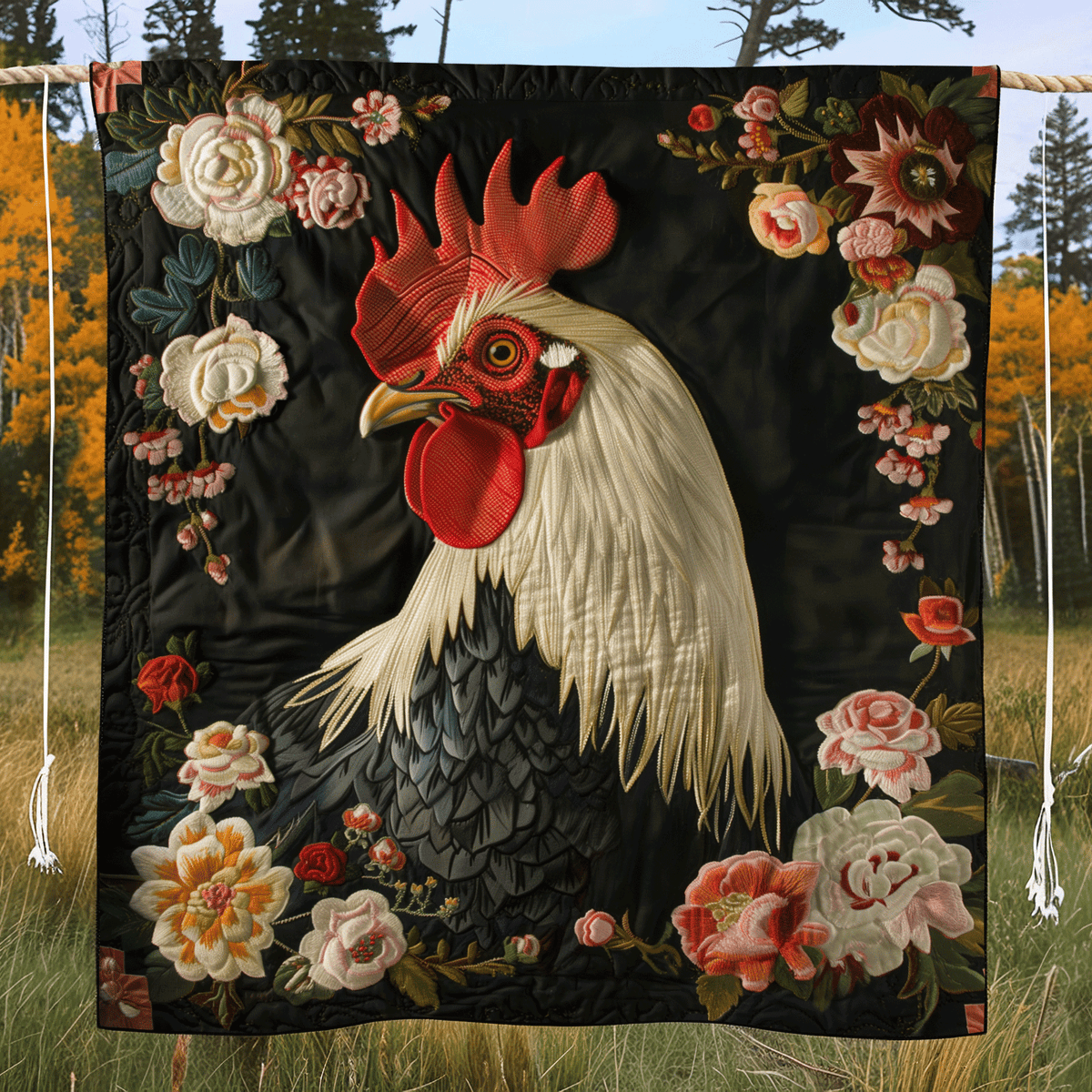Elegant Rooster Quilted Blanket