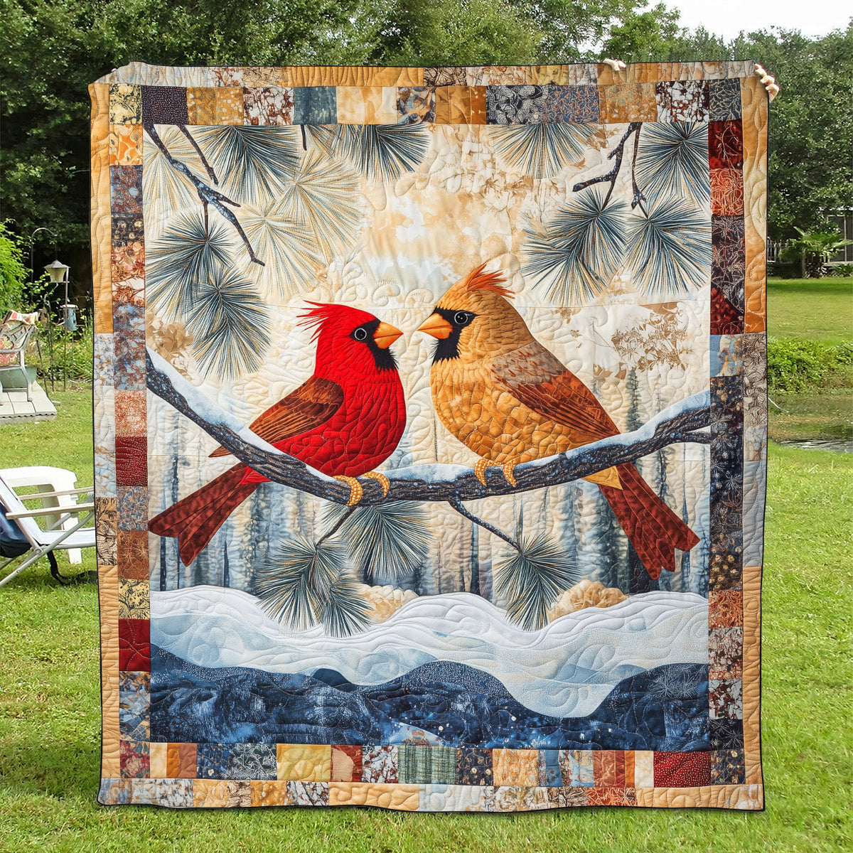 Elegant Cardinals Quilted Blanket