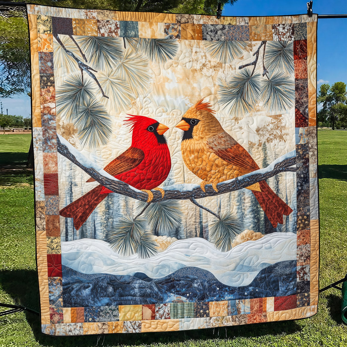 Elegant Cardinals Quilted Blanket