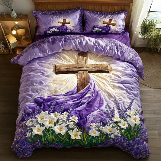 Elegant Cross 3-Piece Quilted Bedding Set