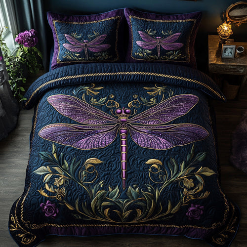 Elegant Dragonfly 3-Piece Quilted Bedding Set