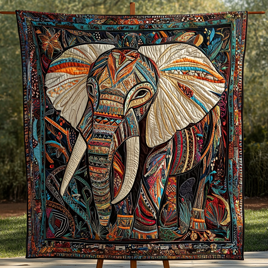 Elegant Elephant Quilted Blanket