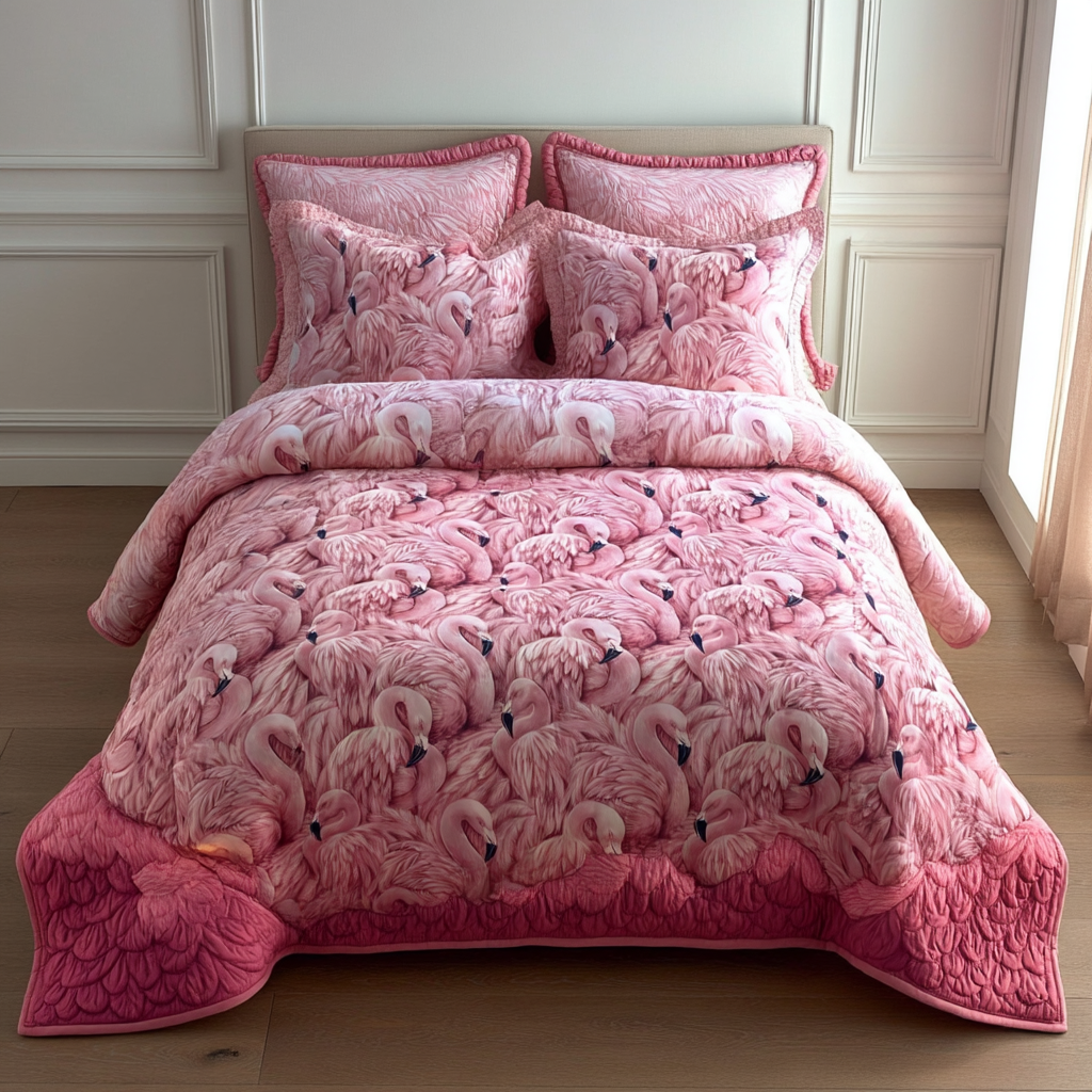 Elegant Flamingo 3-Piece Quilted Bedding Set