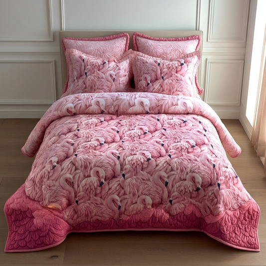 Elegant Flamingo 3-Piece Quilted Bedding Set