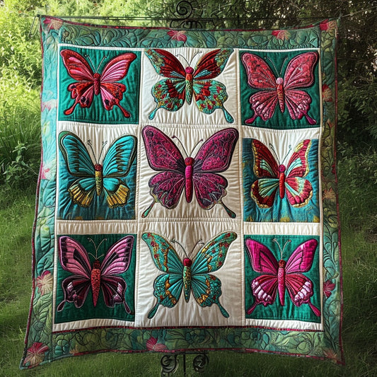 Elegant Floral Butterflies Quilted Blanket