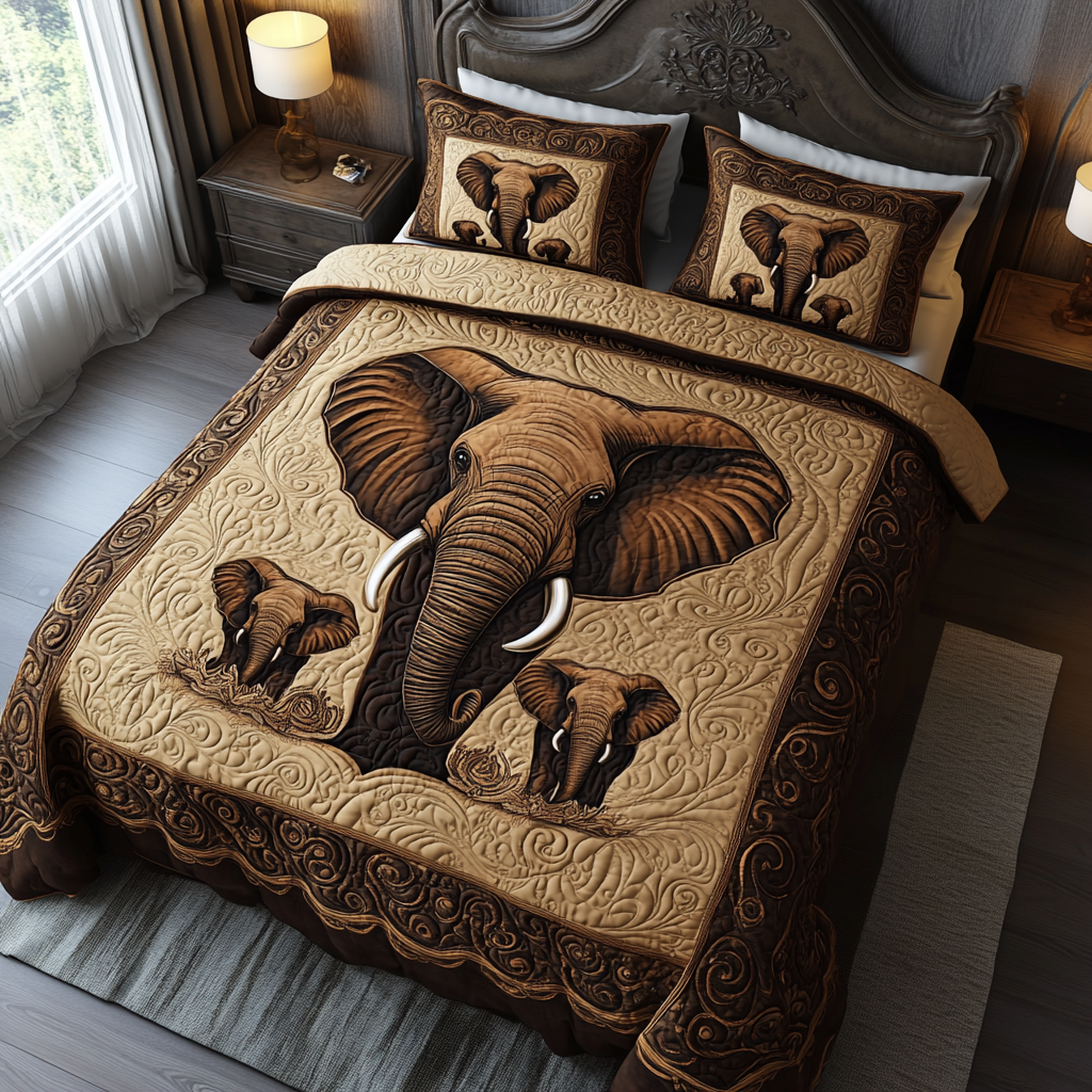 Elephant 3-Piece Quilted Bedding Set
