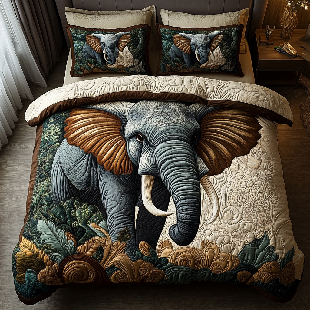 Elephant 3-Piece Quilted Bedding Set