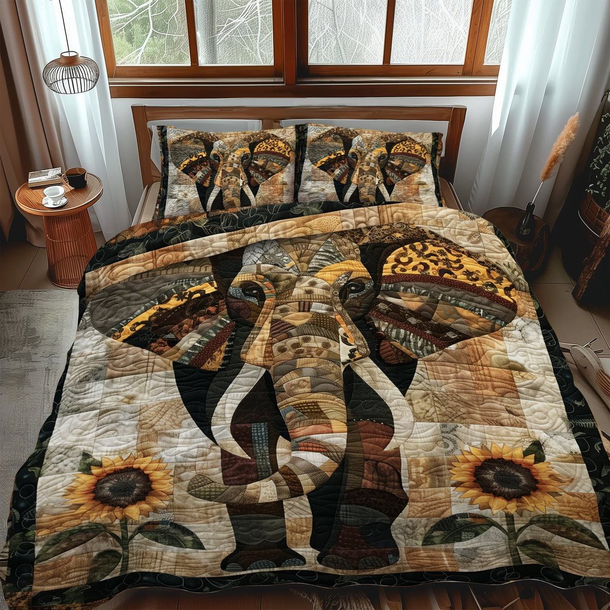 Elephant Oasis 3-Piece Quilted Bedding Set