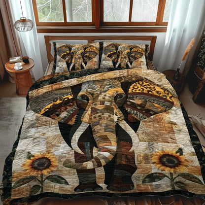 Elephant Oasis 3-Piece Quilted Bedding Set