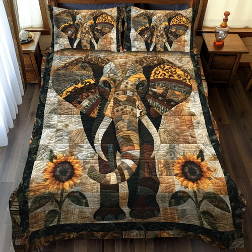 Elephant Oasis 3-Piece Quilted Bedding Set