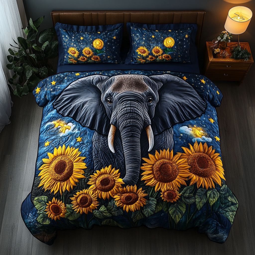 Elephant 3-Piece Quilted Bedding Set