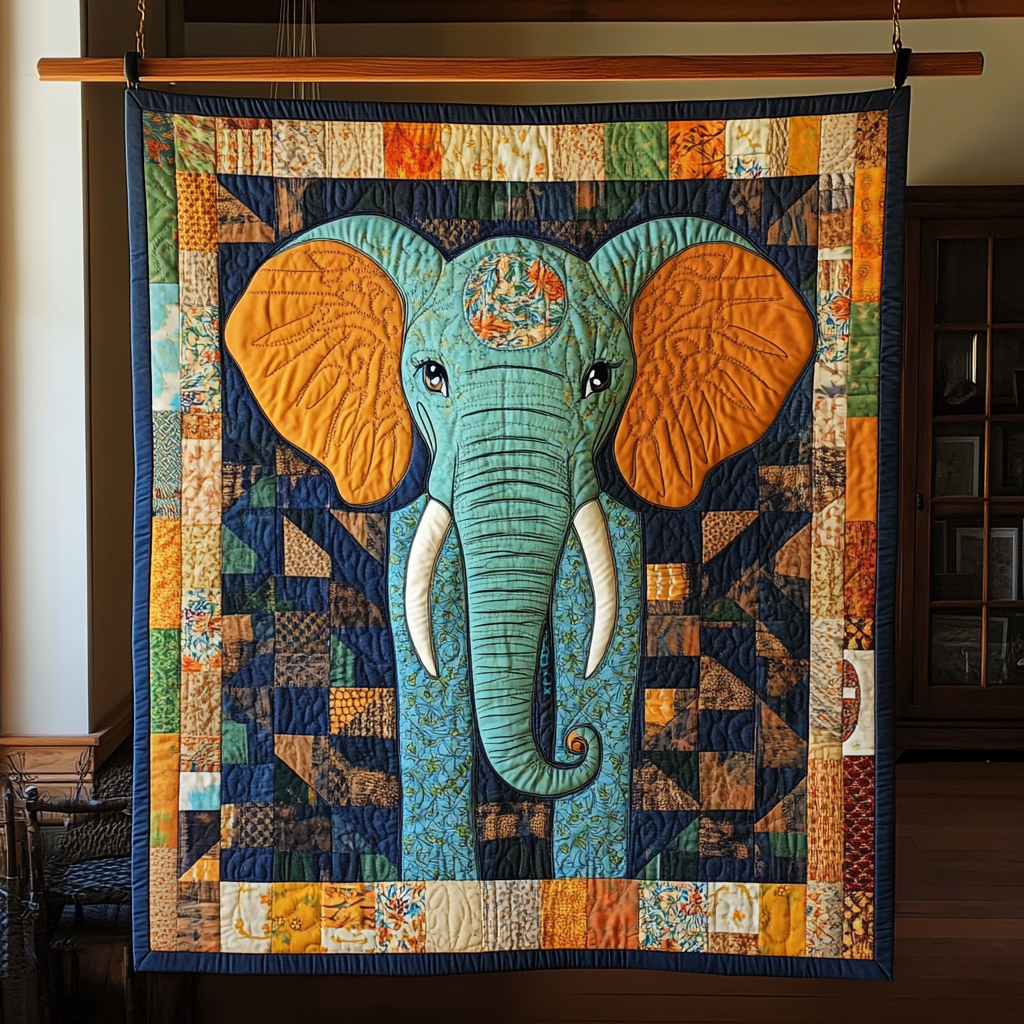 Elephant Patchwork Delight Quilted Blanket
