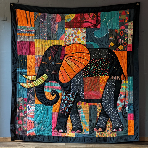 Elephant Rainbow Harmony Quilted Blanket