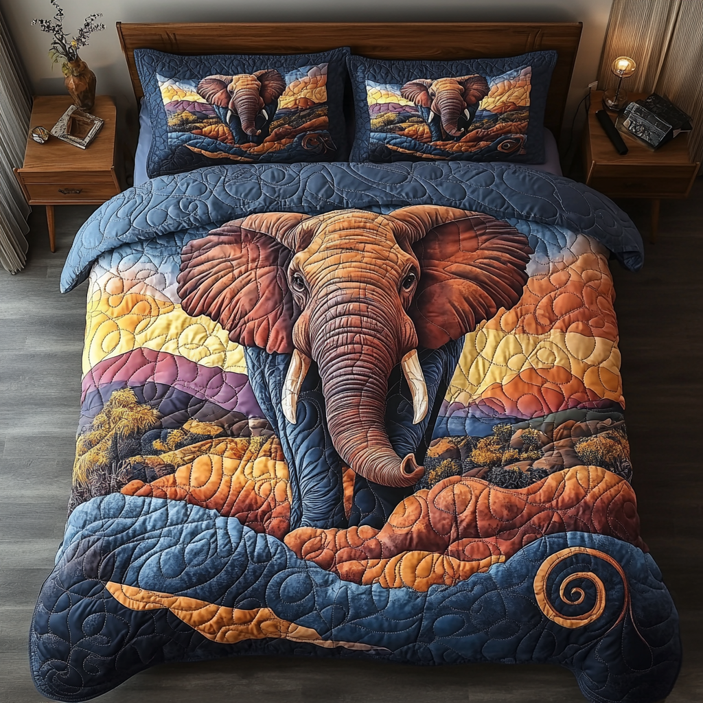 Elephant 3-Piece Quilted Bedding Set
