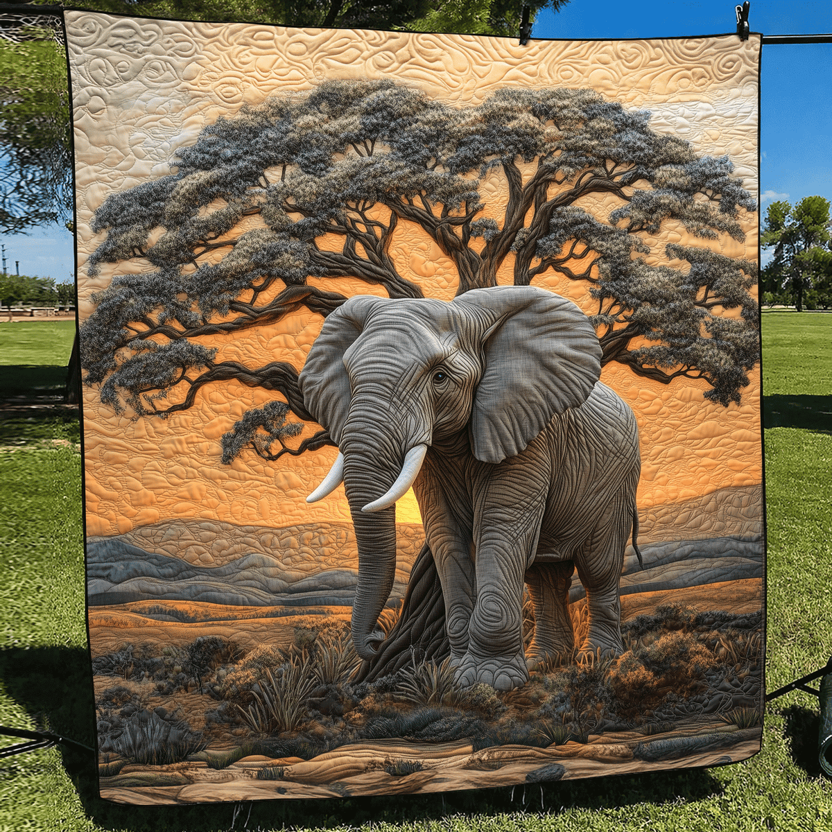 Elephant Baobab Quilted Blanket