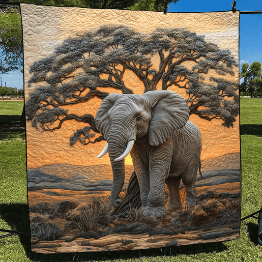 Elephant Baobab Quilted Blanket