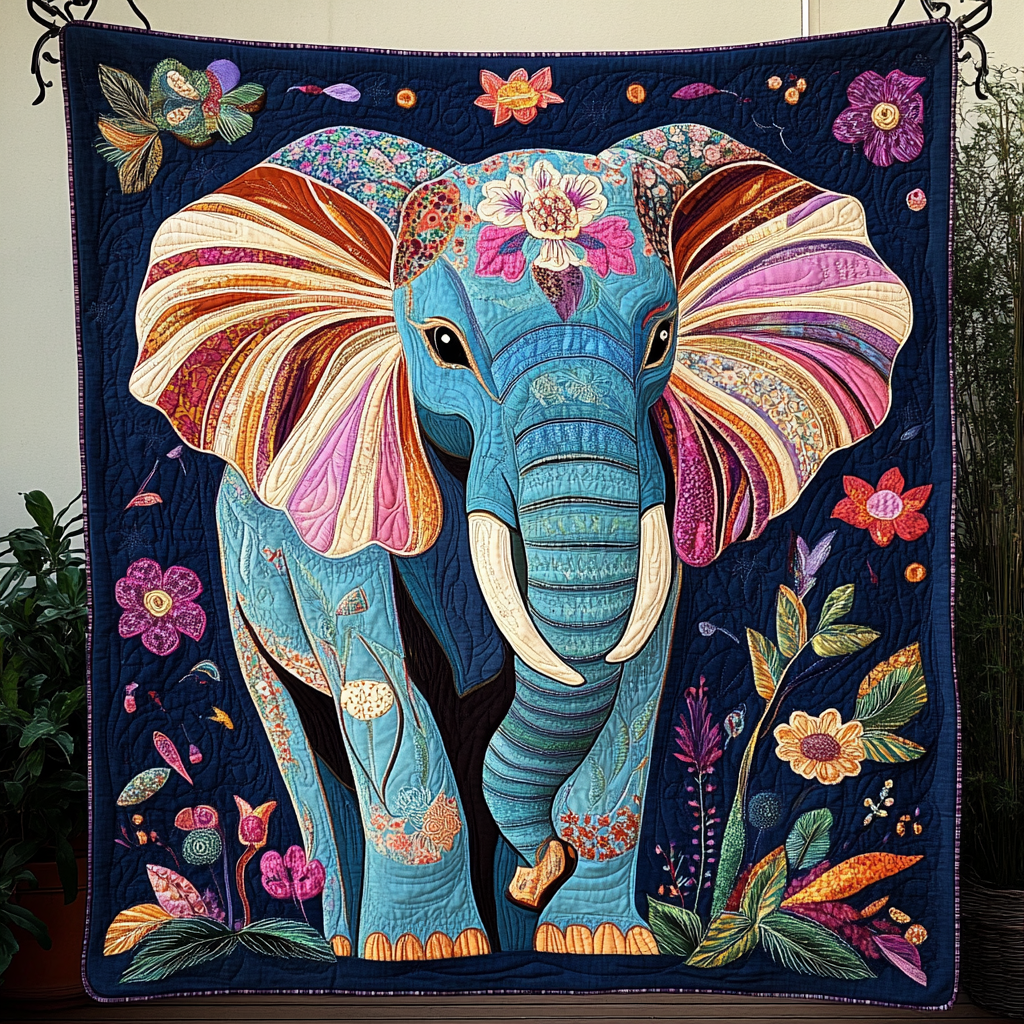 Elephant Graceful Roam Quilted Blanket