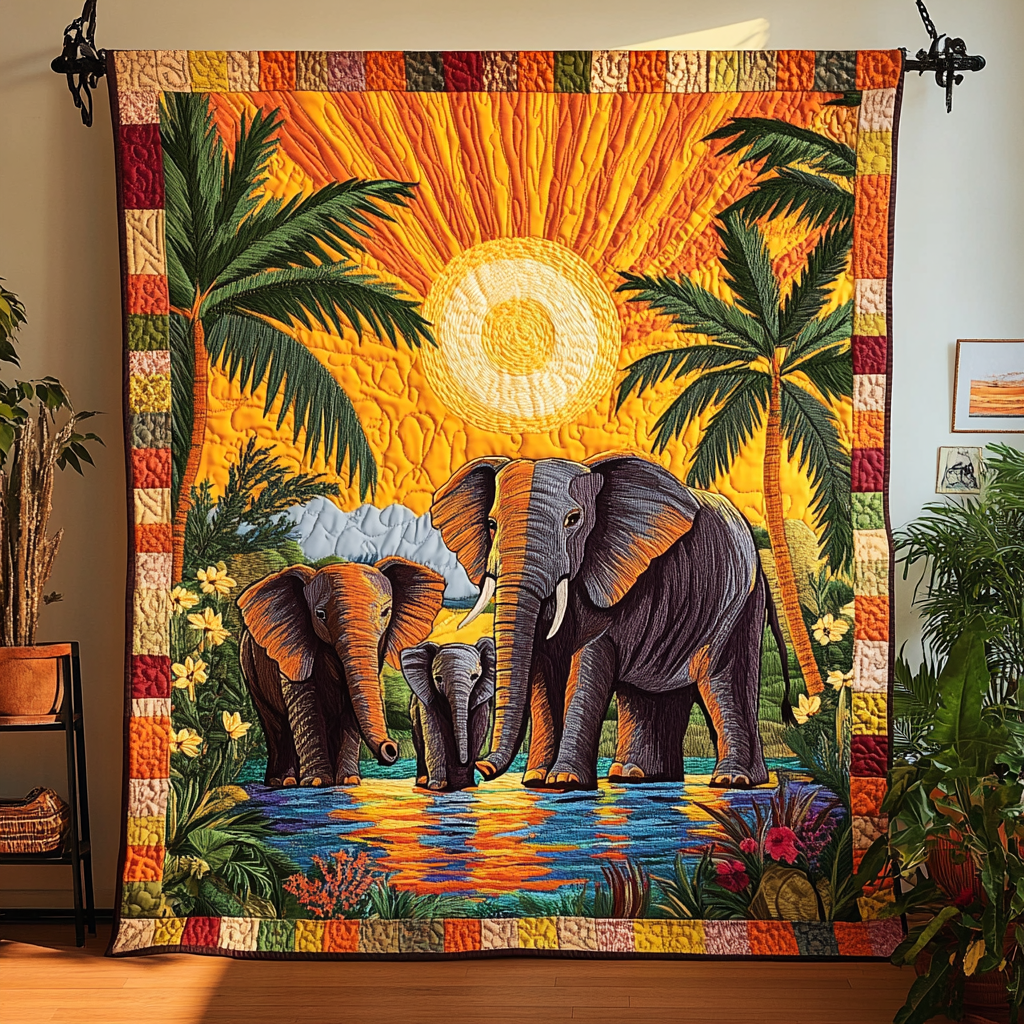 Elephant Harmony Quilted Blanket
