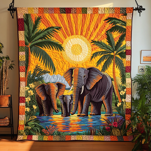 Elephant Harmony Quilted Blanket