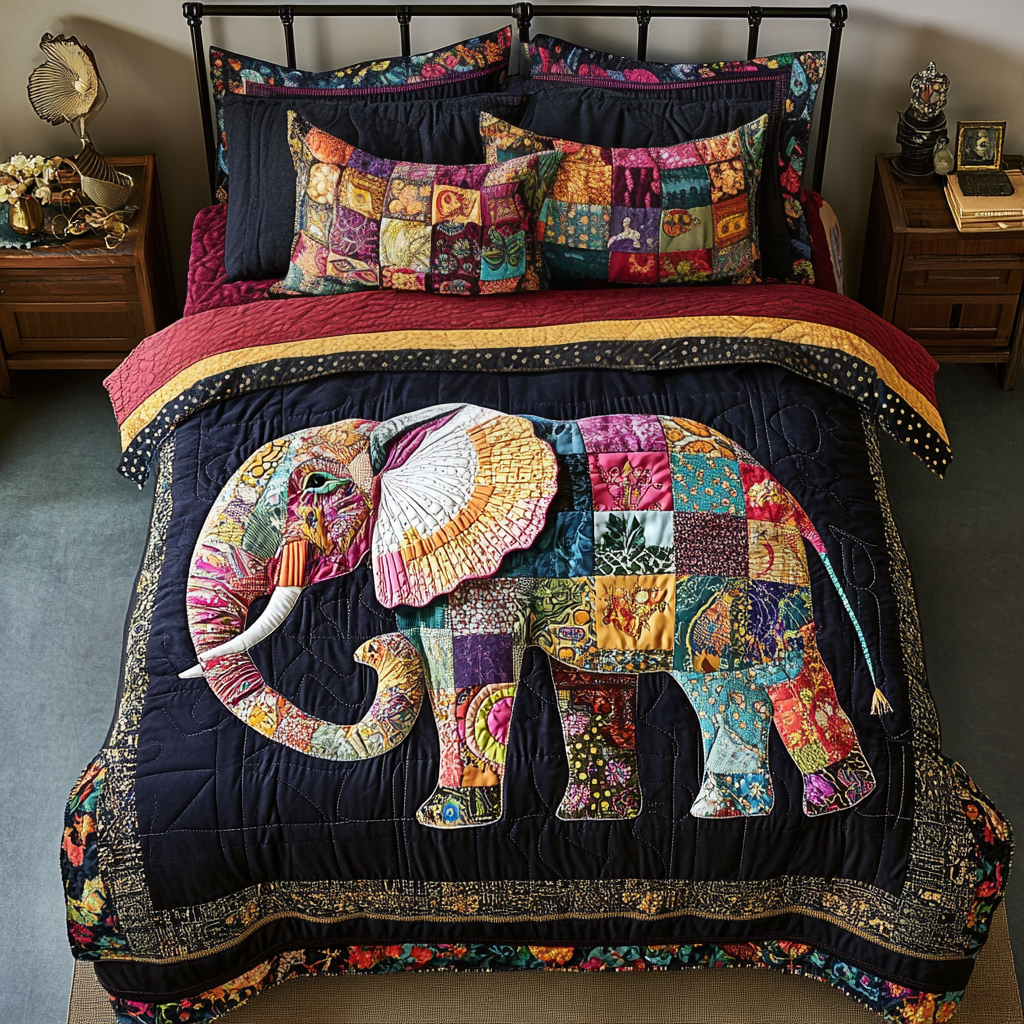 Elephant Majesty 3-Piece Quilted Bedding Set